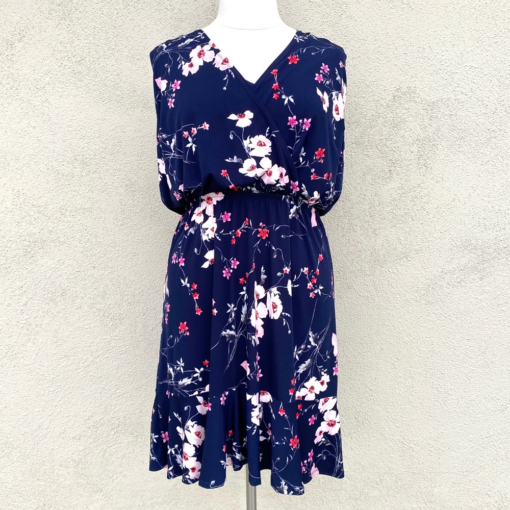 ELIZA J floral print dress navy blue faux wrap front trumpet skirt plus size 16W - Picture 5 of 16